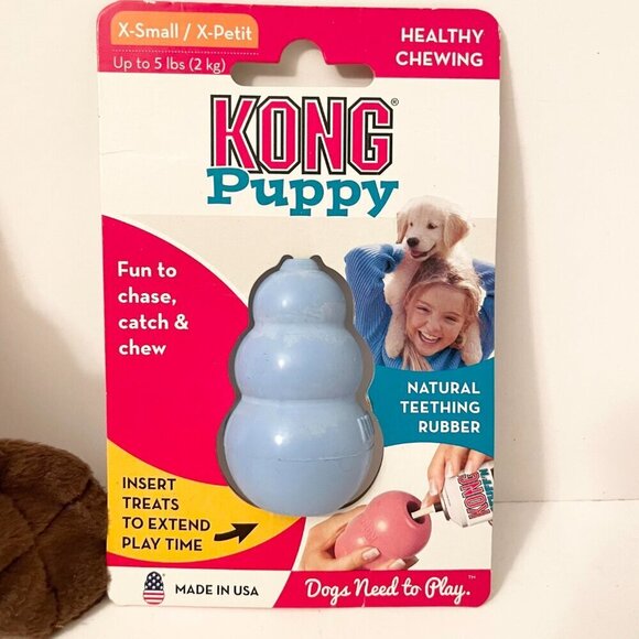 Kong Puppy XS Teething Rubber Chew Toy and Kong Beaver Removable Squeaker - Picture 2 of 9